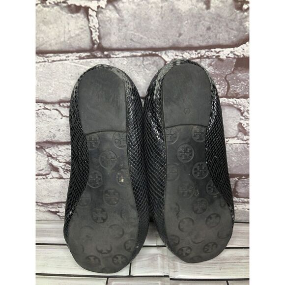 Tory Burch Reva Gold Logo Black Leather Snake Skin Ballet Flats Women Sz 7.5M US - Picture 14 of 16